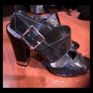 Black patent leather block heel 3.5 inch
